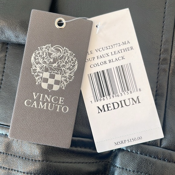 NWT Vince Camuto Faux Leather M Zip Moto Jacket Black Silver Snaps Pockets - Picture 9 of 9